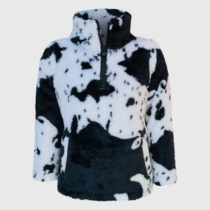 Cow Print Black White Sherpa Pullover Kids