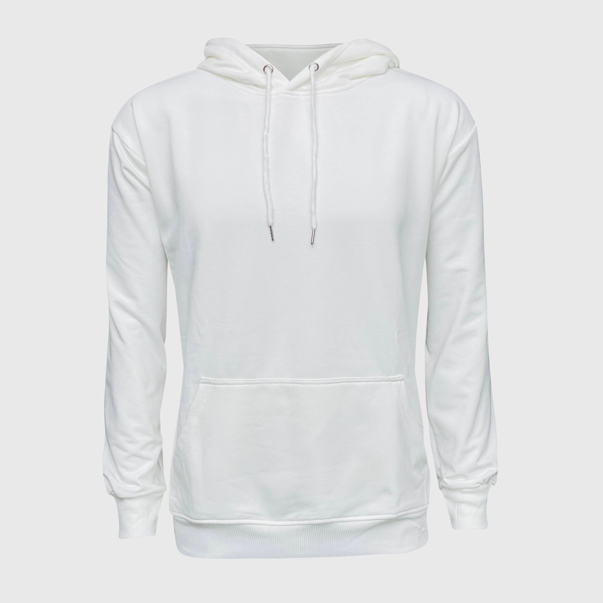 Polyester White Cotton Feel Heavyweight Hoodie