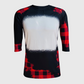 Buffalo Plaid Black Red Raglan Blank Faux Bleached Top