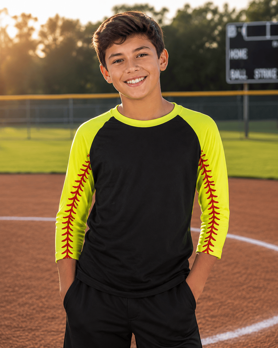 ILTEX Apparel 2T / Black/Yellow Softball Sleeve Raglan Kids