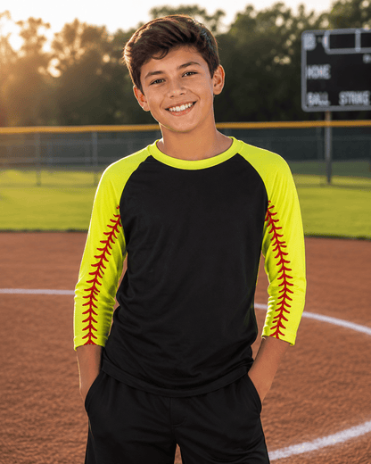 ILTEX Apparel 2T / Black/Yellow Softball Sleeve Raglan Kids