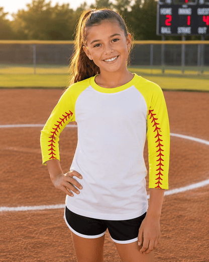 ILTEX Apparel 2T / White/Yellow Softball Sleeve Raglan Kids