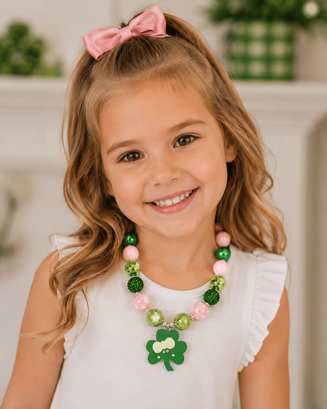 ILTEX Apparel Accessory Bubblegum Necklace - St. Patrick's Clover Green Pink