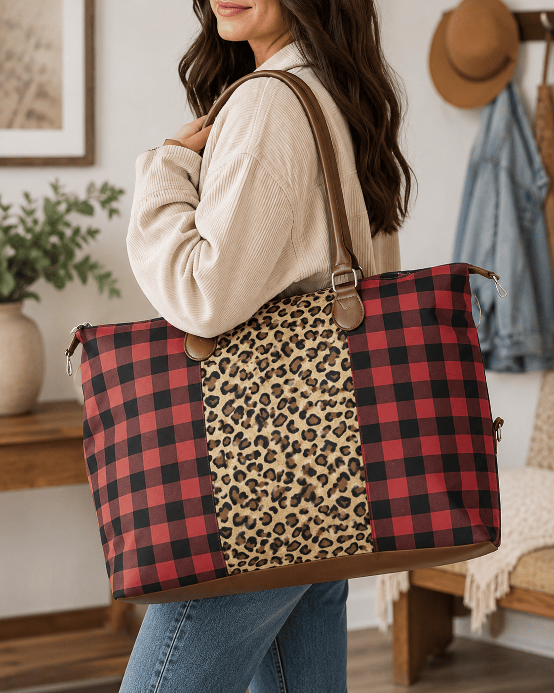 ILTEX Apparel Accessory Buffalo Plaid Red Cheetah Weekender
