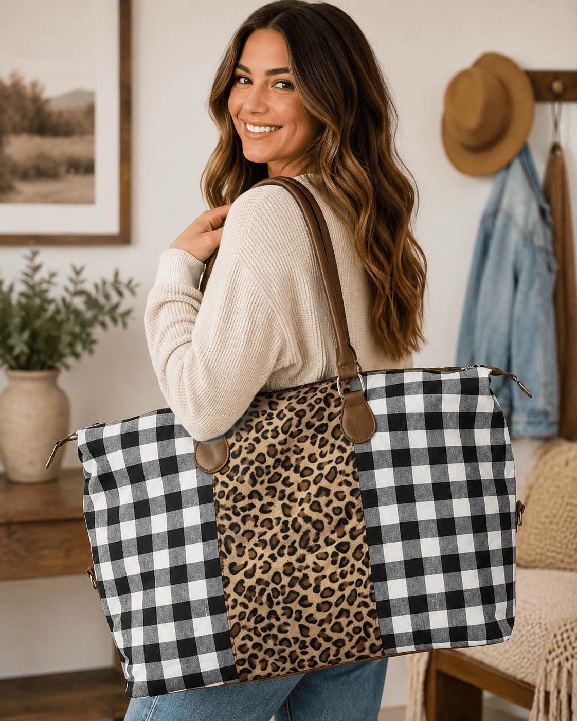 ILTEX Apparel Accessory Buffalo Plaid White Cheetah Weekender