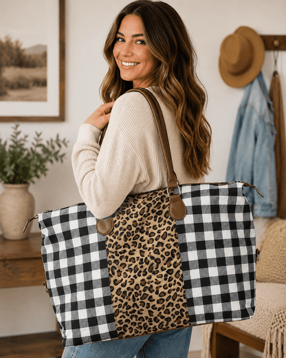 ILTEX Apparel Accessory Buffalo Plaid White Cheetah Weekender