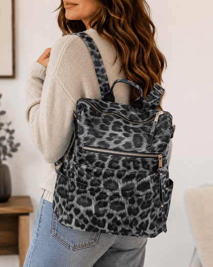 ILTEX Apparel Accessory Cheetah Black Leather Backpack