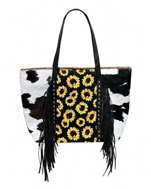 ILTEX Apparel Accessory Sunflower Black Cow Tassel Fringe Bag