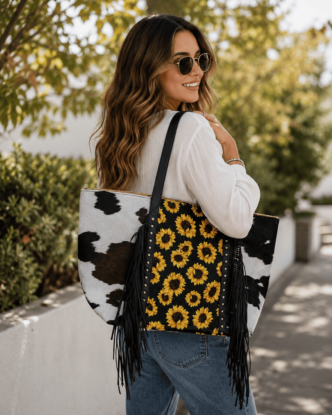ILTEX Apparel Accessory Sunflower Black Cow Tassel Fringe Bag