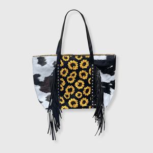 ILTEX Apparel Accessory Sunflower Black Cow Tassel Fringe Bag