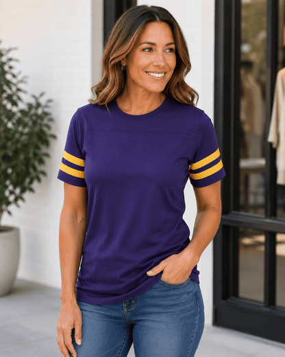 ILTEX Apparel Adult Clothing 2 Stripes Jersey T-Shirt - Purple and Gold