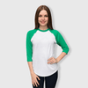 Baseball Polyester Raglan Tee - White Body - White/Kelly Green