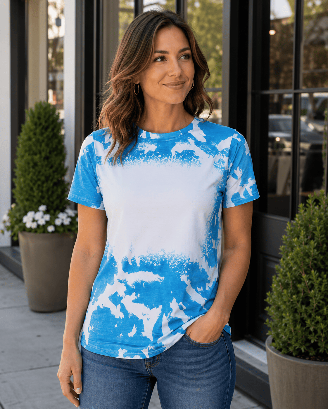 ILTEX Apparel Adult Clothing Blue / Small Cloud Distressed Blank Faux Bleached Top