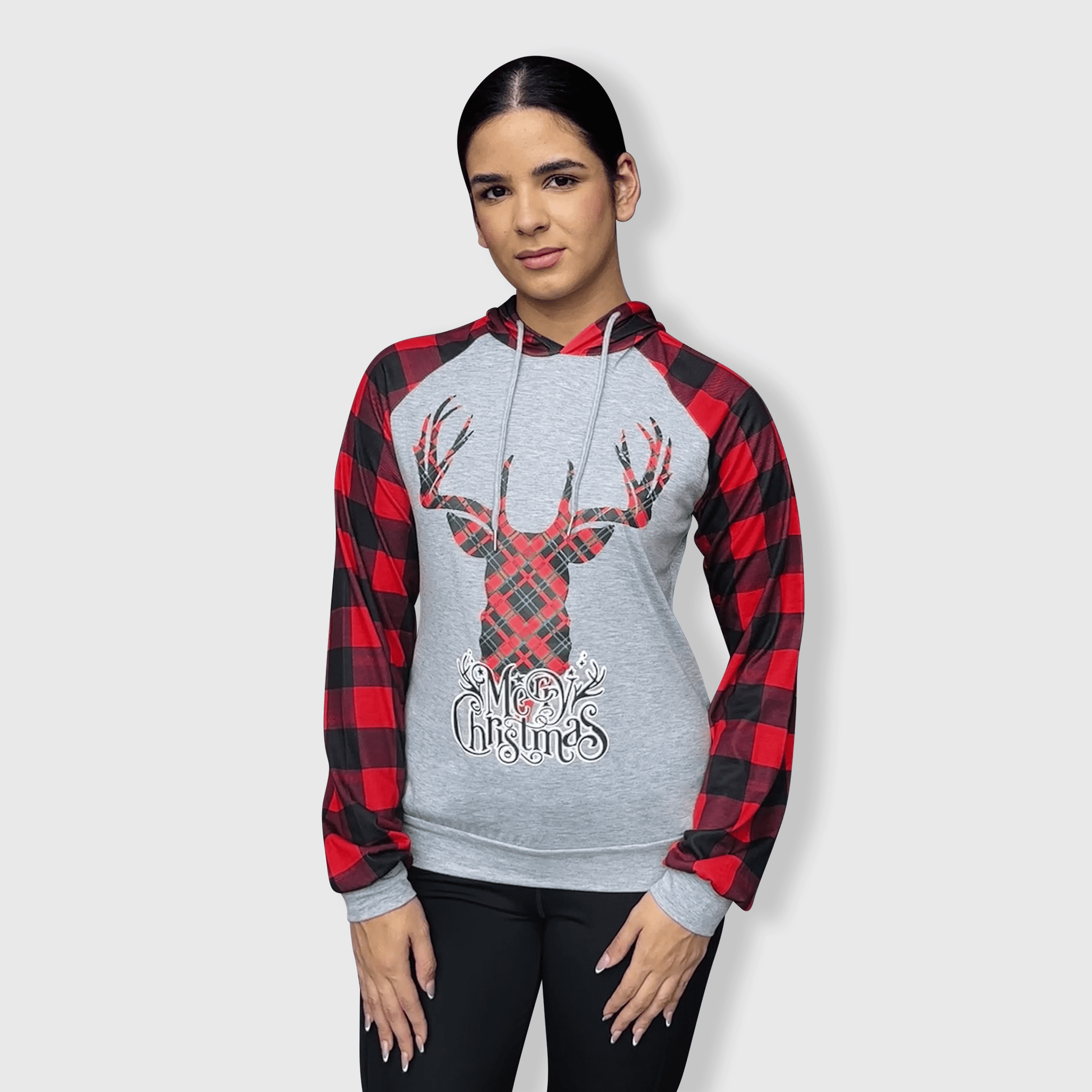 ILTEX Apparel Adult Clothing Buffalo Plaid 'Merry Christmas' Raglan Hoodie