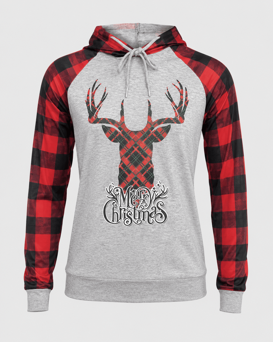 ILTEX Apparel Adult Clothing Buffalo Plaid 'Merry Christmas' Raglan Hoodie