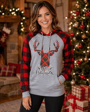 ILTEX Apparel Adult Clothing Buffalo Plaid 'Merry Christmas' Raglan Hoodie