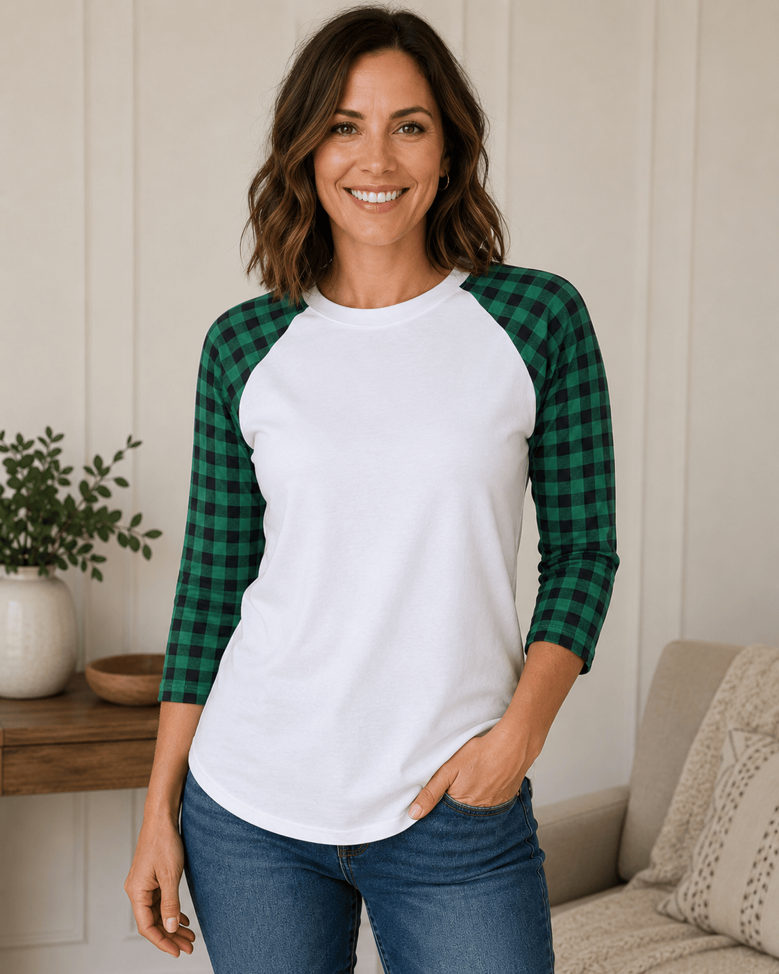 ILTEX Apparel Adult Clothing Buffalo Plaid White Green Top Adult