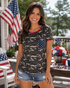 ILTEX Apparel Adult Clothing Camouflage Stars Short Sleeve Top