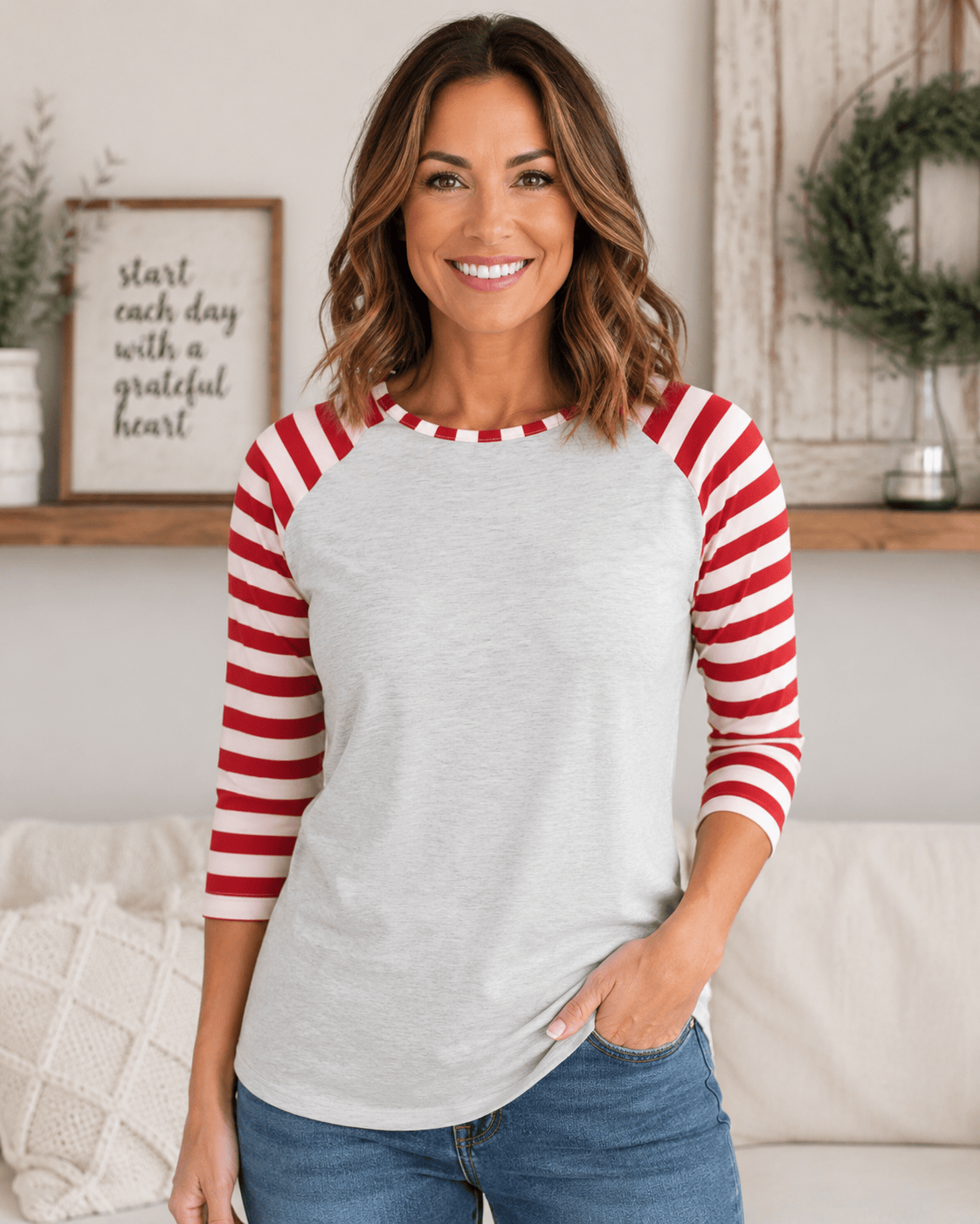 ILTEX Apparel Adult Clothing Candy Cane Gray Red Stripes Top