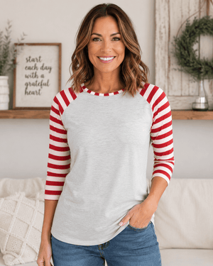 ILTEX Apparel Adult Clothing Candy Cane Gray Red Stripes Top