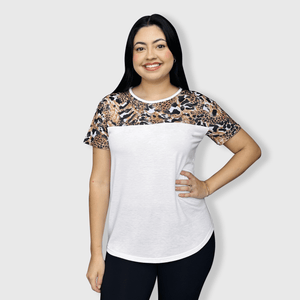 ILTEX Apparel Adult Clothing Cheetah Abstract White Short Sleeve Top