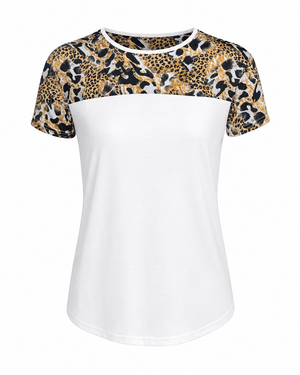 ILTEX Apparel Adult Clothing Cheetah Abstract White Short Sleeve Top