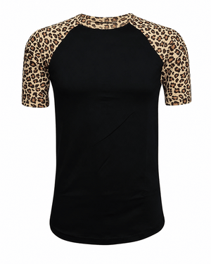 ILTEX Apparel Adult Clothing Cheetah Animal Print Short Sleeve Black Top