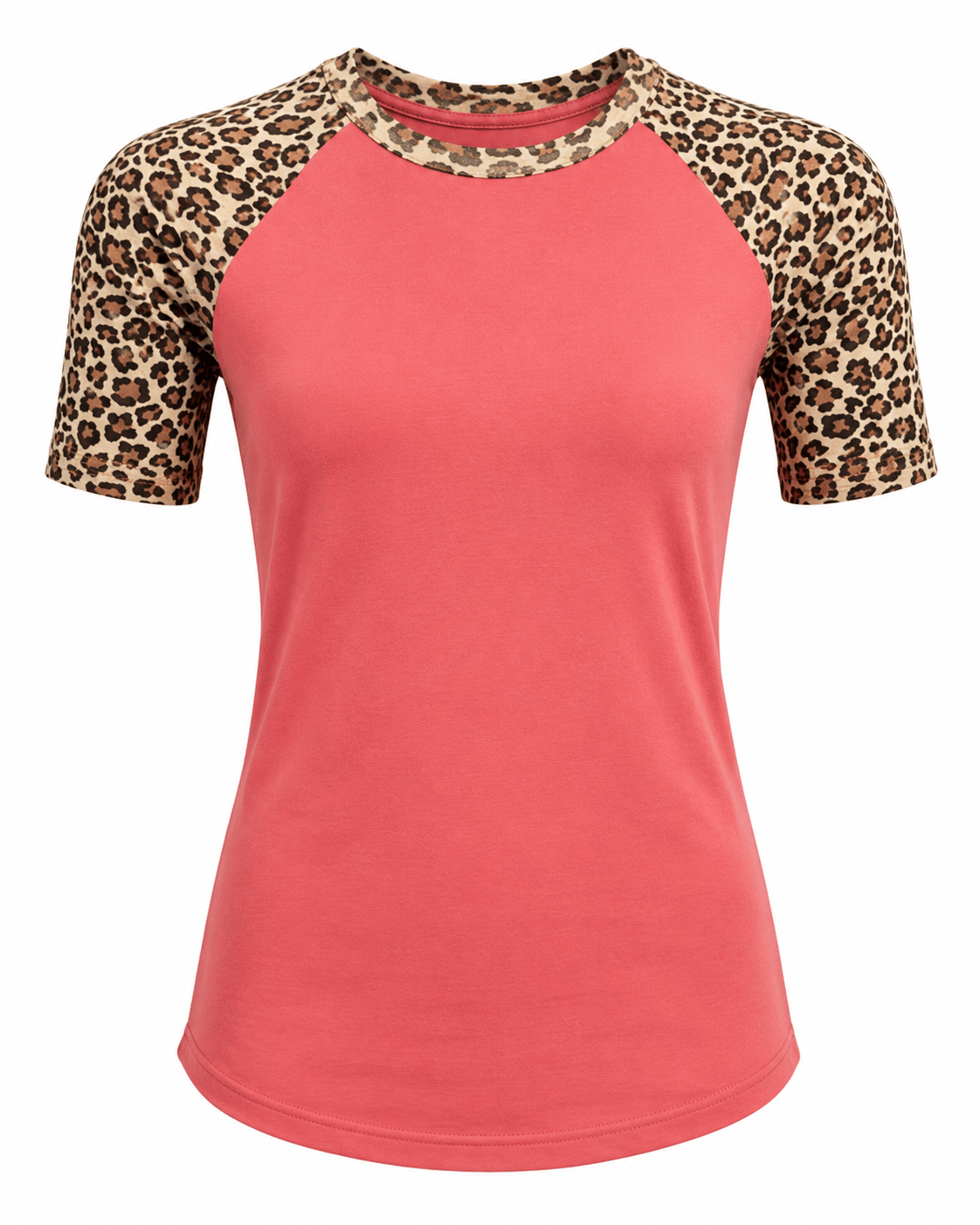 ILTEX Apparel Adult Clothing Cheetah Animal Print Short Sleeve Coral Top
