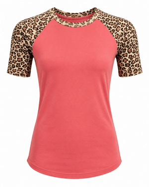 ILTEX Apparel Adult Clothing Cheetah Animal Print Short Sleeve Coral Top