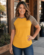 ILTEX Apparel Adult Clothing Cheetah Animal Print Short Sleeve Gold Top