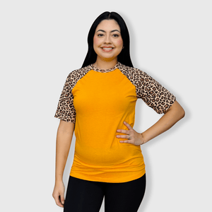 ILTEX Apparel Adult Clothing Cheetah Animal Print Short Sleeve Gold Top