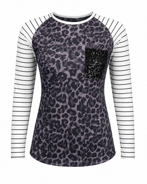 ILTEX Apparel Adult Clothing Cheetah Black Stripe Sequin Top