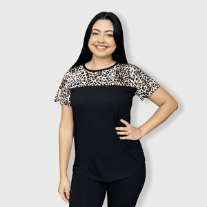 ILTEX Apparel Adult Clothing Cheetah Dark Black Short Sleeve Top