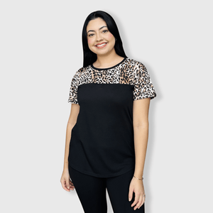 ILTEX Apparel Adult Clothing Cheetah Dark Black Short Sleeve Top
