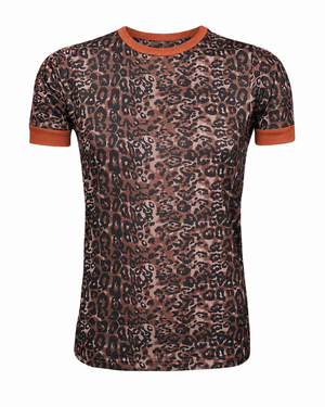 ILTEX Apparel Adult Clothing Cheetah Dark Rust Short Sleeve Top