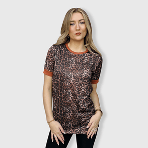 ILTEX Apparel Adult Clothing Cheetah Dark Rust Short Sleeve Top