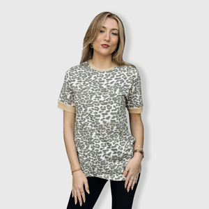 ILTEX Apparel Adult Clothing Cheetah Faded Tan Short Sleeve Top