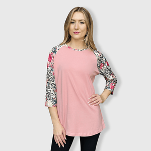 ILTEX Apparel Adult Clothing Cheetah Floral Coral Top