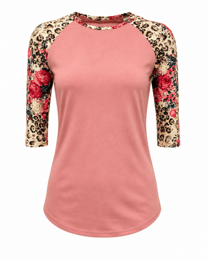 ILTEX Apparel Adult Clothing Cheetah Floral Coral Top