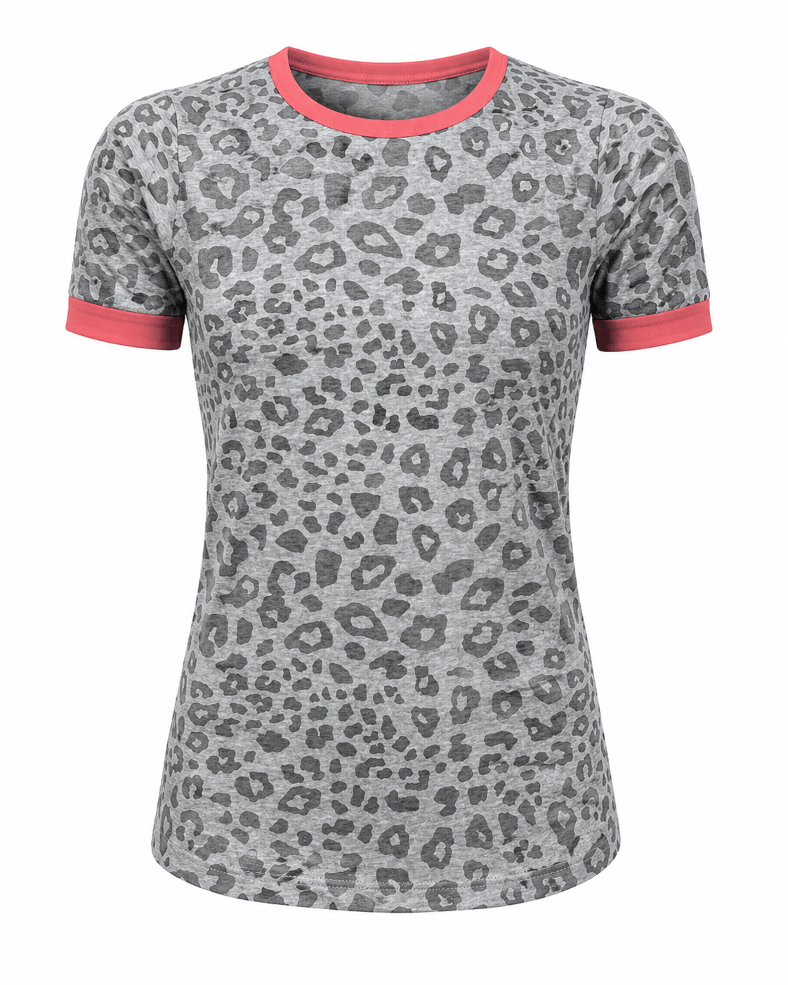ILTEX Apparel Adult Clothing Cheetah Gray Coral Short Sleeve Top