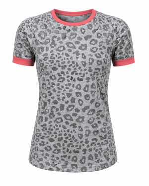 ILTEX Apparel Adult Clothing Cheetah Gray Coral Short Sleeve Top