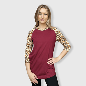 ILTEX Apparel Adult Clothing Cheetah Leopard Print Maroon Top