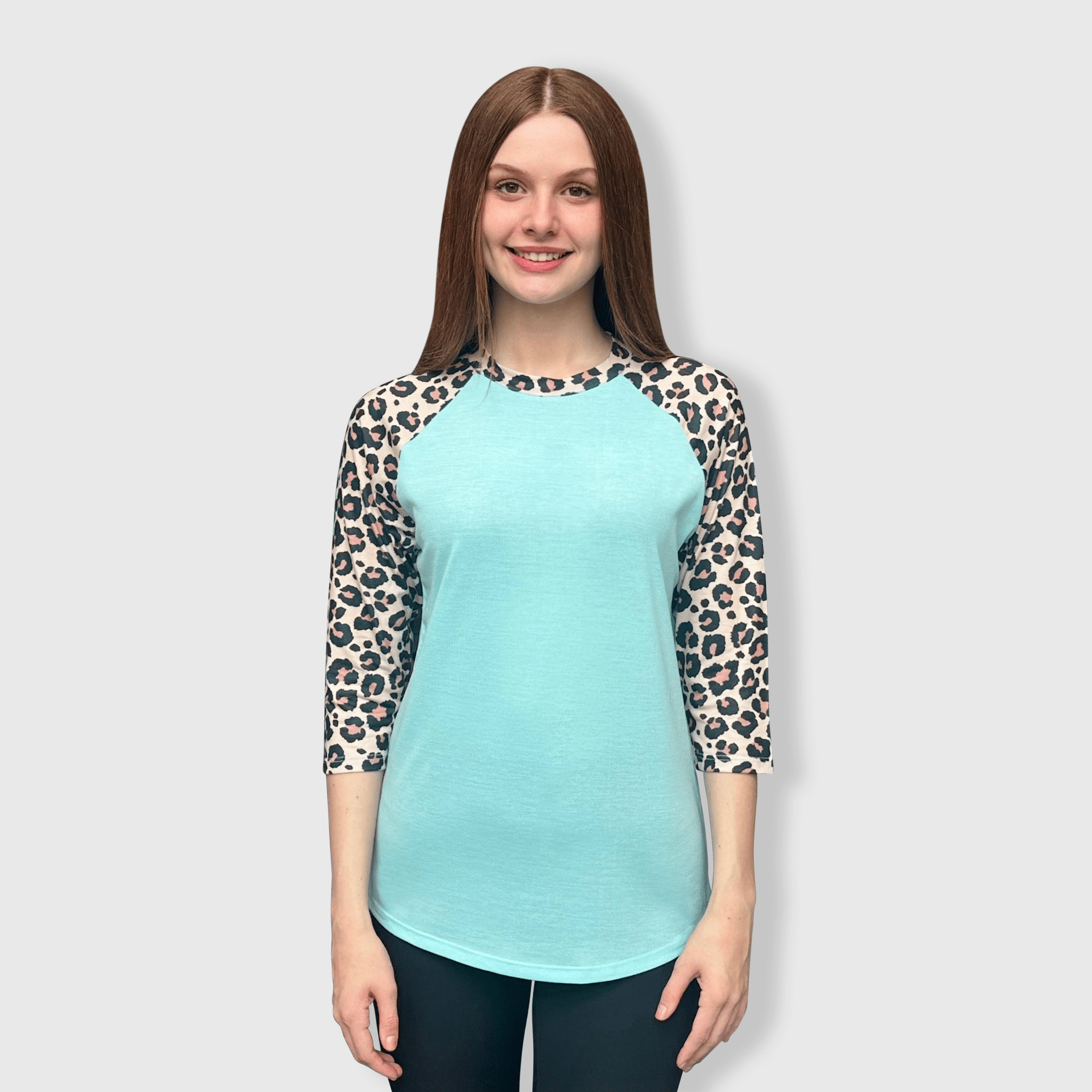 Cheetah Light Cyan Polyester Top | ILTEX Apparel