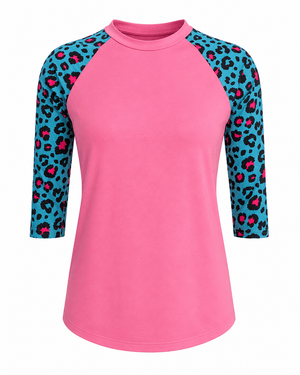 ILTEX Apparel Adult Clothing Cheetah Turquoise Pink Polyester Top