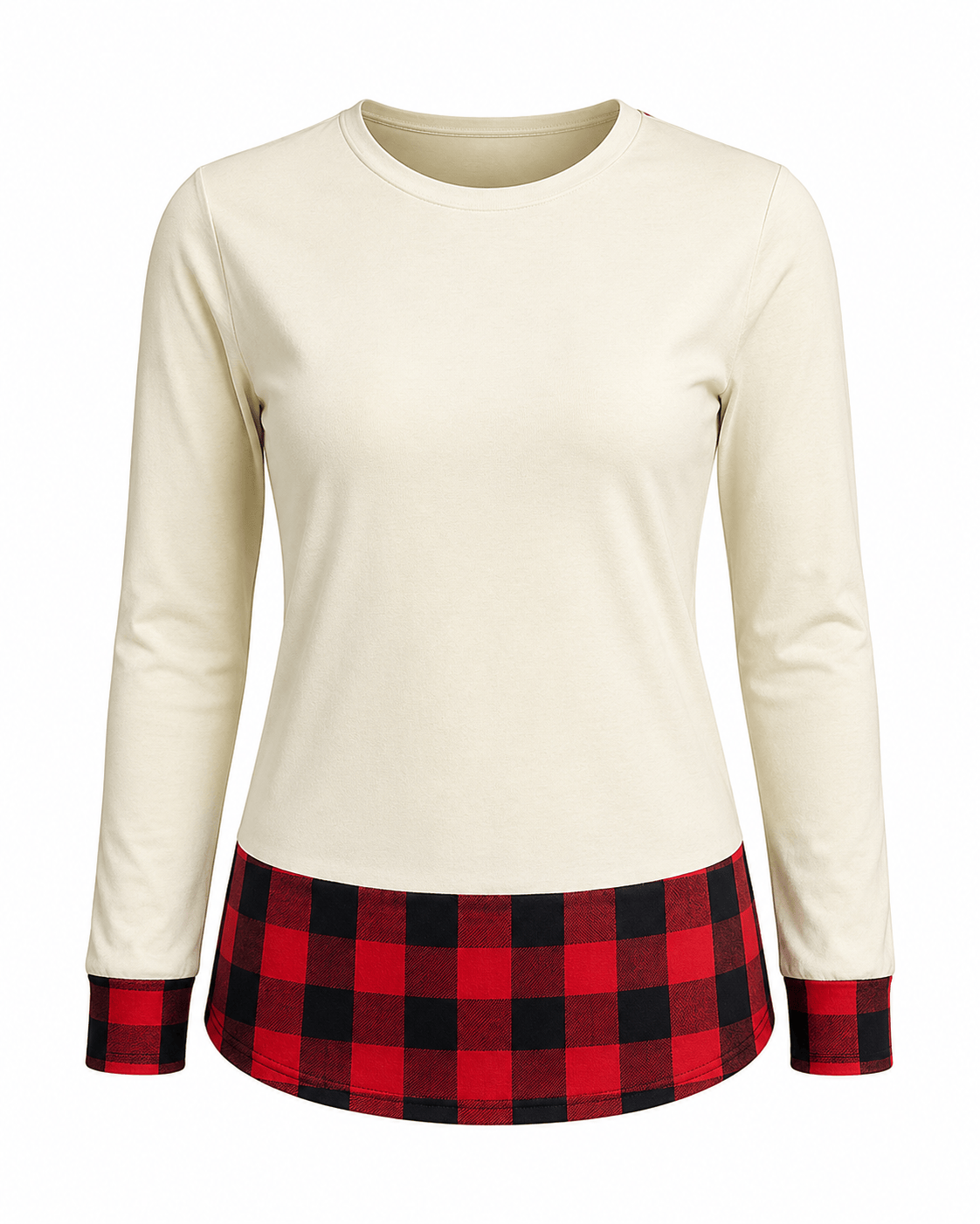 ILTEX Apparel Adult Clothing Color Block Beige Red Plaid Top