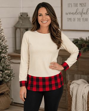ILTEX Apparel Adult Clothing Color Block Beige Red Plaid Top