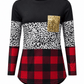 ILTEX Apparel Adult Clothing Color Block Black Cow Plaid Sequin Top