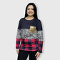 ILTEX Apparel Adult Clothing Color Block Black Cow Plaid Sequin Top