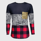 ILTEX Apparel Adult Clothing Color Block Black Cow Plaid Sequin Top