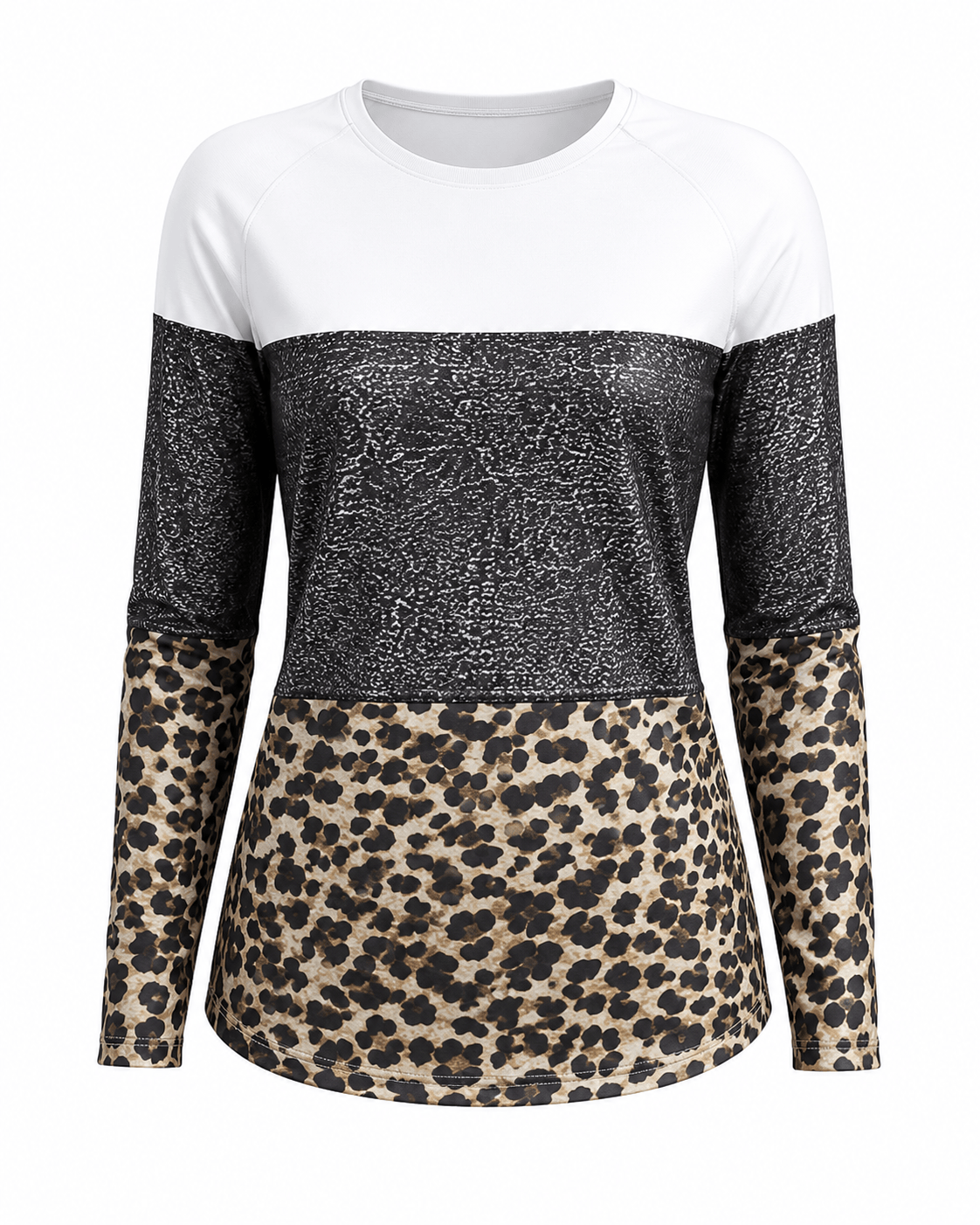 ILTEX Apparel Adult Clothing Color Block Black Sequin Cheetah Top